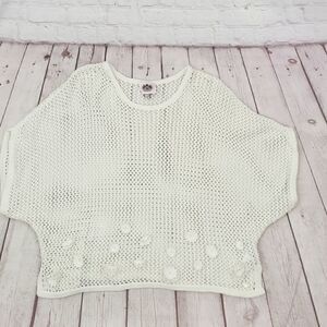 Juicy Couture Boxy 100% Cotton Floral Embellished Short Dolman Sleeve Crochet